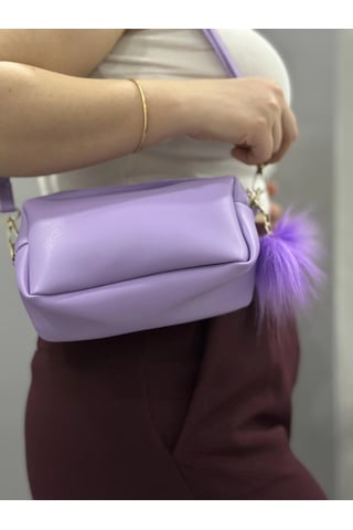 Biçomi Ponpon Mor Cilt Çanta Mor