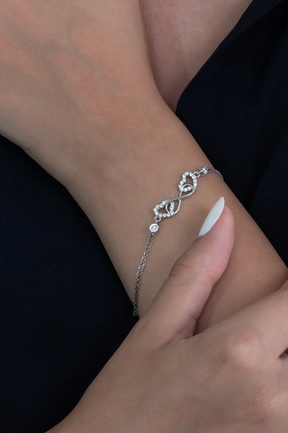 Sonsuzluk Çift Kalp Tek Taşlı Gümüş Bileklik Wsb32