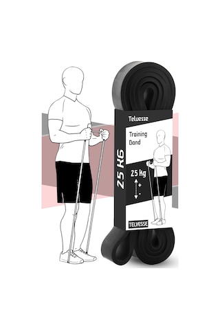 25 Kg Direnç Bandı Kas Geliştirme Lastiği Fitness Pilates Cross Training Bant Siyah - Sert Siyah