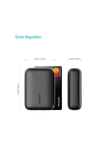 Aukey PB-N83S-BK 22.5 W SCP PD Ve QC 3.0 10000 mAh Mini Type-C Powerbank Siyah