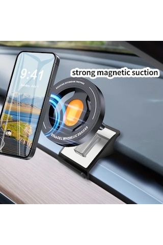 Honeybeeshop Tesla Model 3 Y İçin Siyah Manyetik Araba Telefon Tutucu Ayarlanabilir Kablosuz Şarj Güvenli Tutuş Modern Aksesuar