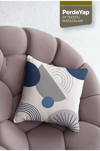 Modern Lacivert Gri Geometrik Desenli 4 Lü Kırlent Kılıfı