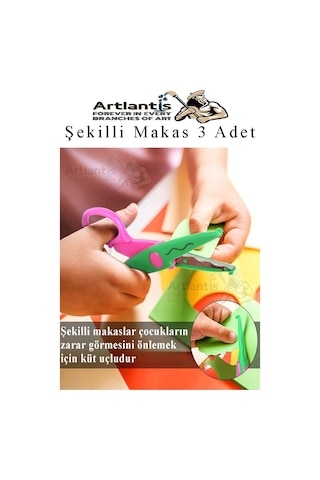 Şekilli Makas Metal Plastik Kaplamalı 3 Lü 1 Paket Desenli Tırtıklı Şekilli Kesen Makas Seti Güvenli Çocuk Okul Öncesi
