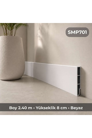 Sempla Suya Dayanıklı Pvc Süpürgelik 8 Cm - Beyaz - Smp701 - 2.40 M