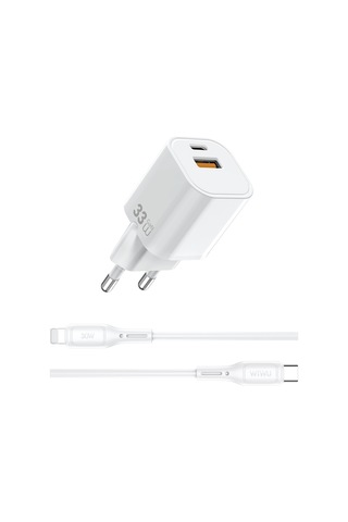 Wiwu Wi-g018 Cube Serisi Type-c To Lightning Gan Tech Pd Hızlı Şarj Kablolu Şarj Seti 33w Beyaz