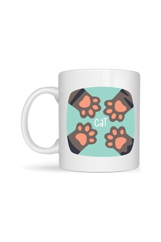 Hemengo Kedi Patili Sevimli Tasarım Porselen Kupa Model 71 Cat Yazılı, Kahve & Çay Kupası Hayvanseverlere Diğer