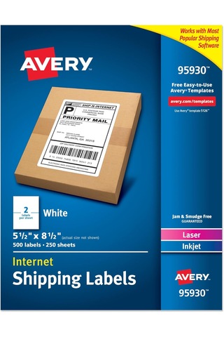 Avery Yarım Sayfa Yazdırılabilir Nakliye Etiketleri, 5.5" X 8.5", Diğer