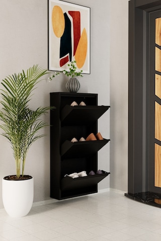 3 Kapaklı Metal Ayakkabılık Siyah Siyah