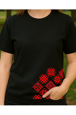 Etnik Desenler Baskılı T-shirt Siyah