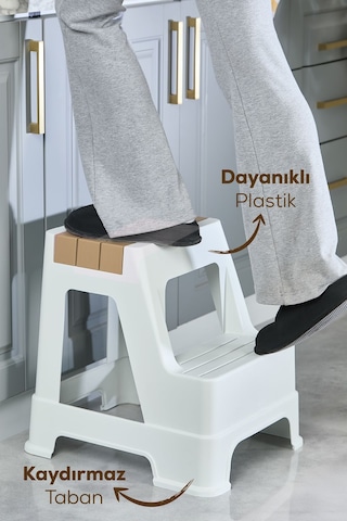 Vienev Plastik Basamaklı Tabure Kahverengi Kahverengi