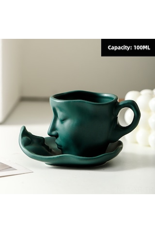 Xiyyadms Kahve & Çay Bardakları - Yaratıcı Yüz Desenli Seramik, 100ml Yeşil, Hediye İçin Uygun, Kaliteli Isı Tutucu