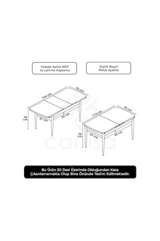 Canisa Concept Han Serisi 70x114, Açılabilir Mdf Mutfak Masası, Yemek Masası, Beyaz Masa Beyaz