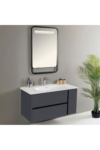 Kobos Linear 100 Cm Banyo Dolabı Seti Füme