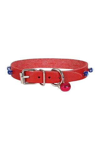 Cattie Boncuklu Deri Kedi Boyun Tasması L 1.2x25-29CM Kırmızı