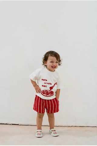 Baby Lory Kids Store Pasta La Vista Şortlu Bebek Takım Kırmızı - Beyaz