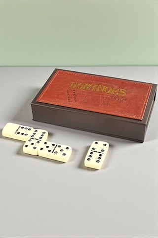 Lüks Deri Kutulu Premium Domino Seti 28 Parça Spinner Lı Çift 6 Taş 2-4 Oyuncu Yeni Yıl Hediyesi