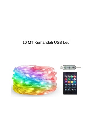 10 Mt Uzaktan Kumandalı Usb Led Işık - Çok Modlu Dekoratif Ortam Aydınlatmas Çoklu Renk