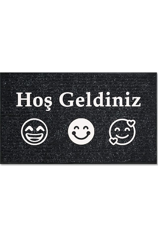 Balkon Ve Iç Dış Kapı Yıkanabilir Nem Alıcı Toz Alıcı Halı Kapı Önü Paspası Türkçe Hoş Geldiniz Siyah