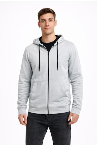 Axxel Erkek Açık Gri 2 İplik Fermuarlı Kapüşonlu Sweatshirt-w1084 Açık Gri