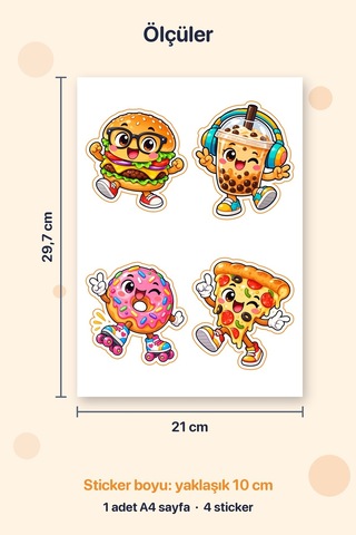 Lezzetli Kafalar 4 Adet Büyük Yiyecek Sticker Çıkartma A4 Defter Etiketi Çok Renkli