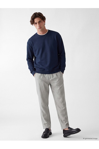 Lcw Vision Lacivert Bisiklet Yaka Erkek Kalın Sweatshirt