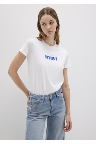Mavi - Mavi Kedi Baskılı Beyaz Tişört 1613287-620 Beyaz