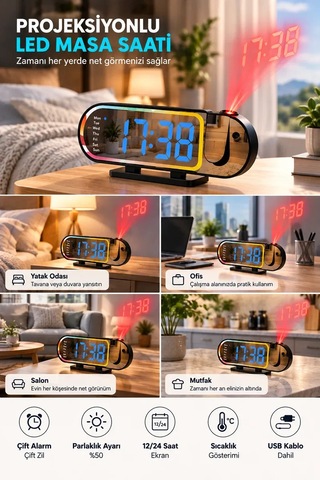 Led Dijital Masa Saati Şık Tasarım Alarm Özelliği Parlaklık Ayarı Sıcaklık Ve 12 24 Saat Gösterimi Diğer
