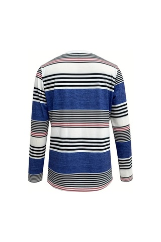 Ge Ticaret Kadın Uzun Kollu Bisiklet Yaka Düğme Detaylı Desenli Süprem Bluz Mavi