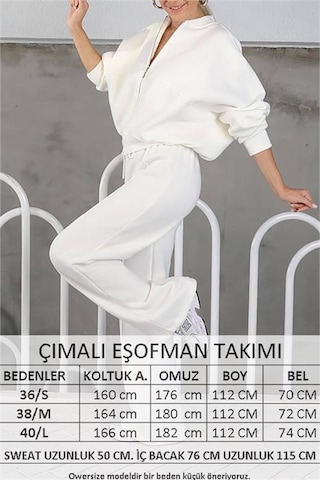 Neşeli Butik Kadın Şardonlu Üç İplik Eşofman Takımı Gts018 - Ekru Ekru