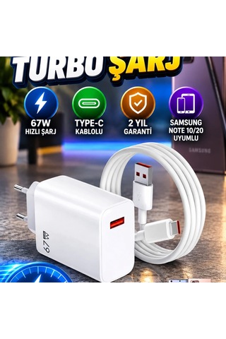 67w Çift Turbo Hızlı Şarj Adaptörü Samsung Note 10 Ve Note 20 Uyumlu Type-c Lightning Kablolu