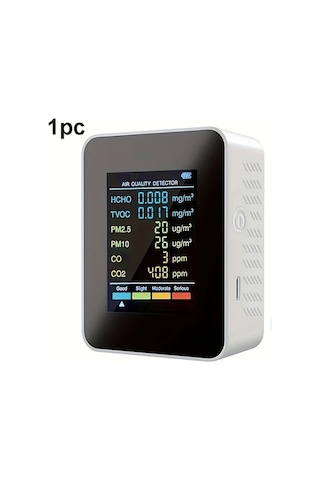 Honeybeeshop Beyaz 1 Adet 5i 1 Arada Gelişmiş Hava Kalite Monitörü Co2 Formaldehit Nem Sıcaklık Tvoc Dedektörü Usb Şarj Büyük Lcd Ev Ofis