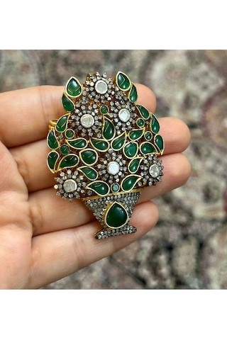 Zümrüt Elmas Broş Altın - Sarı