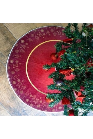 Yılbaşı Ağacı Halısı, 80x80 Cm, Bordo Kadife Tasarım