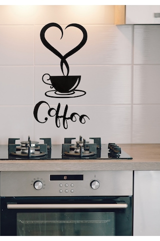 Kalp Buharlı Kahve Fincanı Duvar Dekoru Mutfak Ve Kafe İçin Dekoratif Tablo Coffee Temalı Duvar Süsü