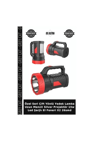 Özel Seri Çift Yönlü Yedek Lamba Uzun Menzil Silver Projektör 15w Led Şarjlı El Feneri X2 26smd