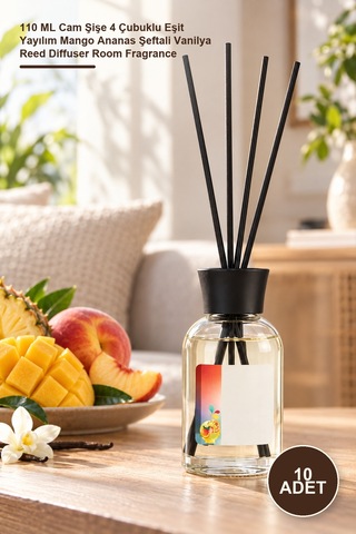 10 Adet Fruit Cascade Bambu Çubuklu Oda Kokusu 110 Ml Cam Şişe 4 Çubuklu Eşit Yayılım Mango Ananas Şeftali Vanilya Reed Diffuser Room Fragrance Diğer