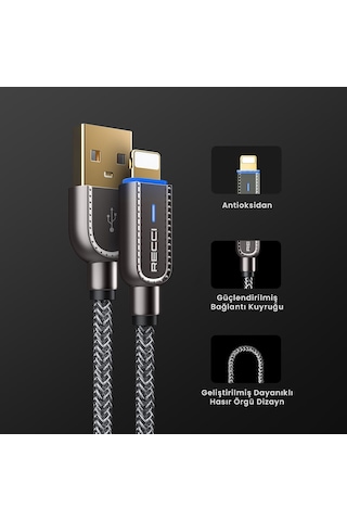 Recci RS02L Smart Power-Off Serisi Lightning to USB-A 1M Hızlı Şarj Kablo