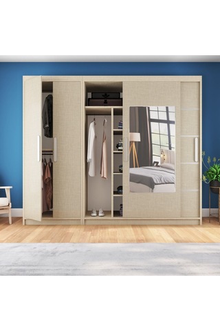 Sürgülü Gardırop Kısmı Kapaklı Sürgülü Gardırop 270cm /210 Cm Koton Vizon