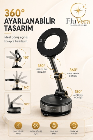 Manyetik Telefon Tutucu 360 Döner Başlık 180 Ayarlanabilir Katlanabilir Masaüstü Telefon Standı Siyah