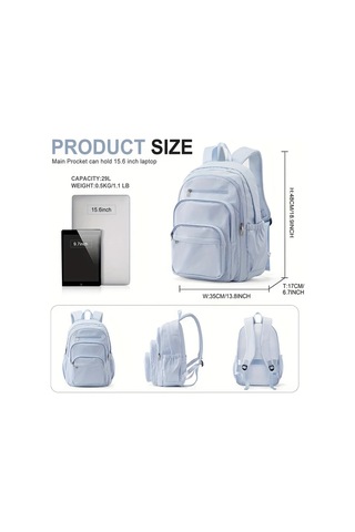 Wangxi Siyah Çok Bölmeli Laptop Sırt Çantası Büyük Kapasiteli Dayanıklı Nylon Çerçeve Ayarlanabilir Askılı Çok Cepli Seyahat İş Çantası Şık Açık Mavi Siyah Tasarım Fermuarlı Kapatma Siyah