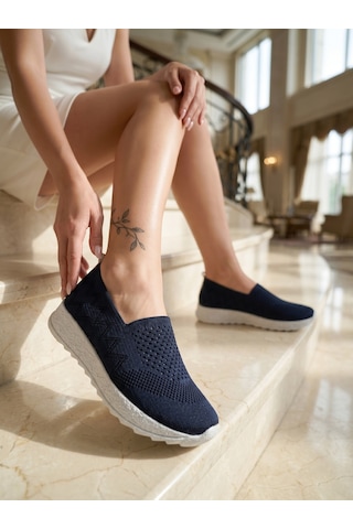 Nesilshoes Nesil Shoes Aky 055 Lacivert Triko Yazlık Kadın Ayakkabı