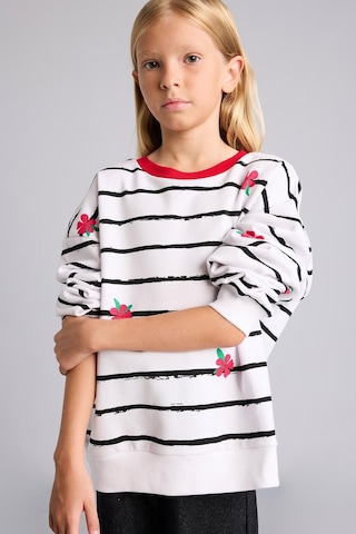 Defacto Relax Fit Çizgili Çiçekli Bisiklet Yaka Uzun Kollu Sweatshirt Kız Çocuk I4151a826auwt34 Beyaz-wt34