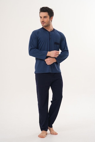 Markalinda 3126 İndigo %100 Pamuk Büyük Beden Erkek Pijama Takımı İndigo