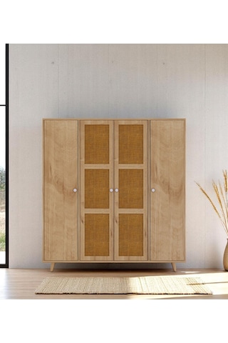 Floradesign Bali Bohem Jüt 4 Kapaklı Gardırop /jüt Mdf Kapaklı Elbise Dolabı 160cm
