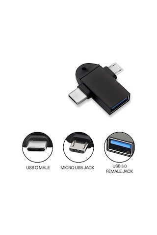 Alfais 4965 Micro Usb Type-C Otg Dönüştürücü Çevirici Adaptör
