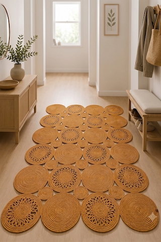 Jüt Hasır Kare Kilim Dekoratif Halı Yolluk Doğal Görünümlü Bohem Modern Ev Dekorasyonu Salon Oturma Mutfak Balkon Çocuk Odası 163kırçıllıhasır