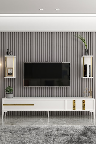 Givayo Mobilya Lükens Tv Ünitesi Beyaz Gold 180 Cm