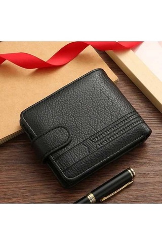 Createtech Erkek Kısa Cüzdan Deri Fermuar Siyah, Kaliteli Kart Horders Siyah