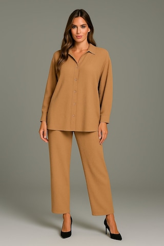 Bürümcük Gömlek Yaka Düğmeli Alt Üst Takım Tesettüre Uygun 2xl 6xl Camel