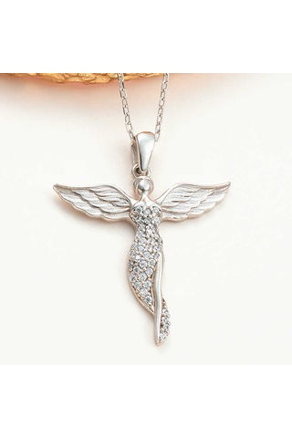 925 Ayar Gümüş Kanatlı Melek Kadın Kolye Gümüş